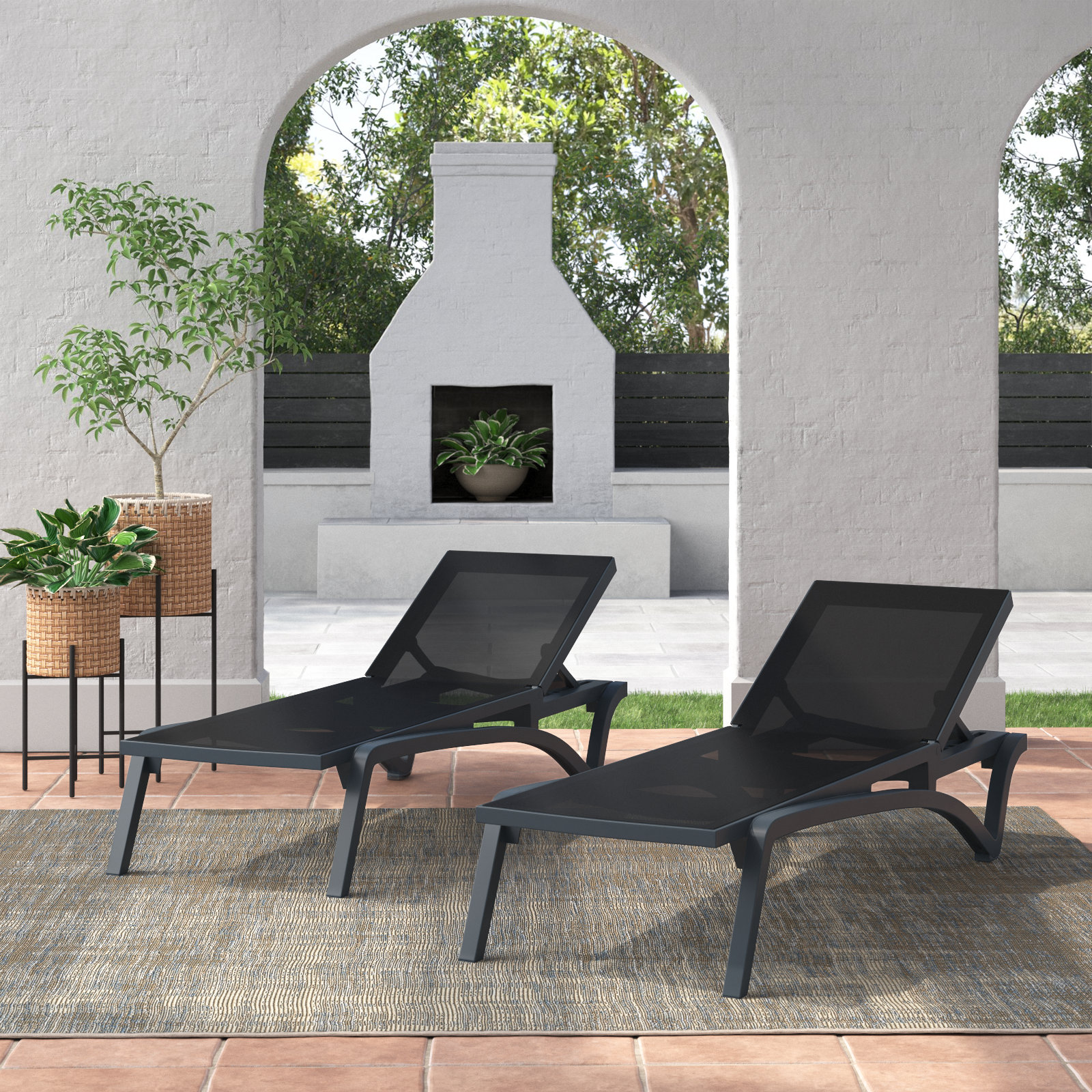 Estes 27" Patio Chaise Lounge, Dark Gray/Black