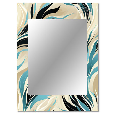 Teal And Cream Natures Whispers - Abstract Decorative Mirror, Modern Wall Mirror, Printed Metal Art