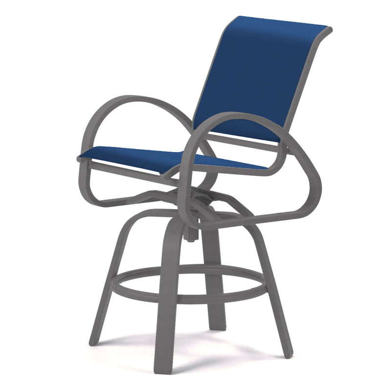 Tabouret de bar Holna, Cobalt 35D Sunbrella®, Bois de plage texturé