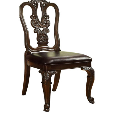 Brown Cherry Solid Wood Dining Chairs (2) - Padded Seat And Intricate Back Ornament For Room Design Side With Cozy