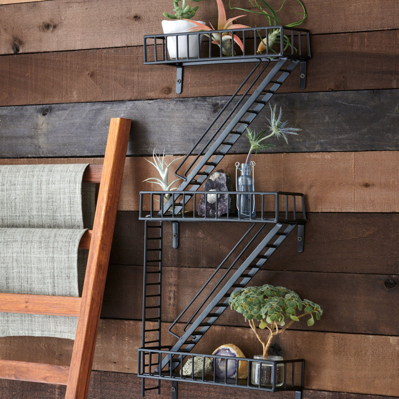 Balliet 3 Piece Metal Bracket Shelf, Black