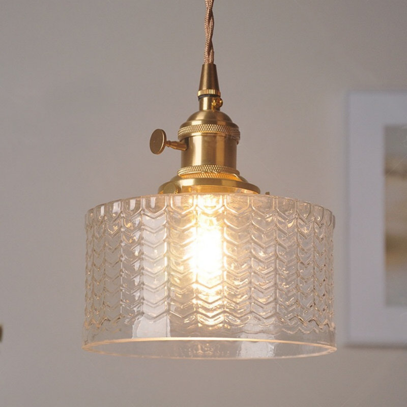 Luminaire suspendu tambour en verre 1 lumière, Transparent