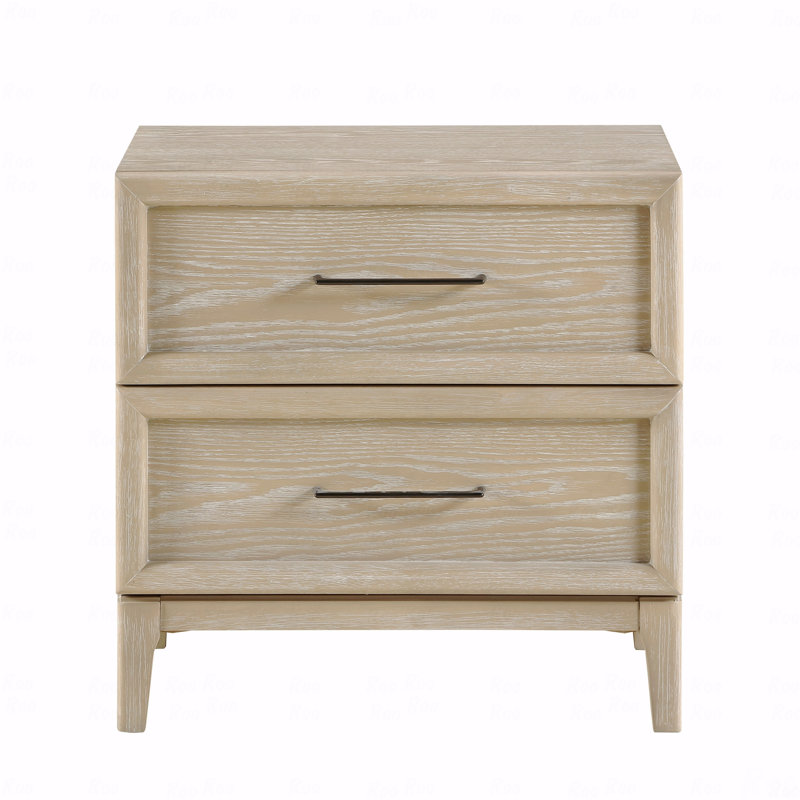 Contemporary Design Nightstand Of 2-Drawers Light Brown Finish Ball Bearing Glides Wooden Bedroom Furniture 1Pc Bedside Table