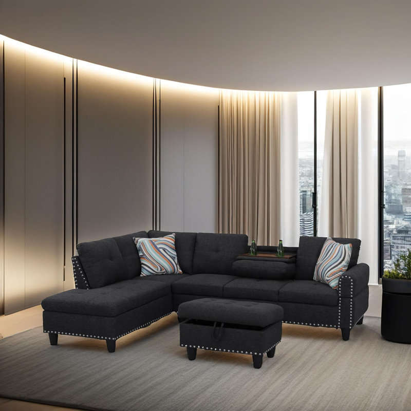 Ensemble de canapé modulaire 3 pièces Nova, Orienté à gauche (vu de face), Lin gris foncé