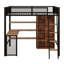 Lit mezzanine avec bureau et garde-robe de rangement, échelle encastrée et garde-corps sur toute la longueur