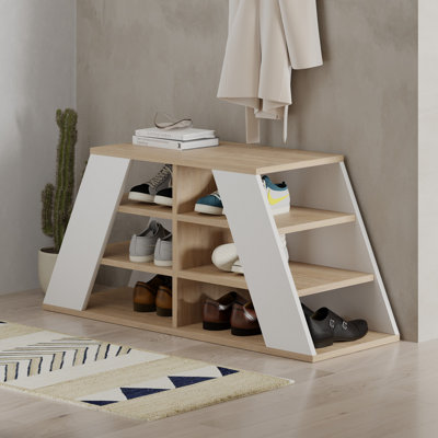 Modern Shoe Cabinet, Oak & White, 41.5 x 19.7 x 14.8 inches | 100% Melamine Coated Particle Board, 0.7 inches Thick | Holds Up to 176 lbs | Stylish & Functional Storage Solution for Entryway & Hallway