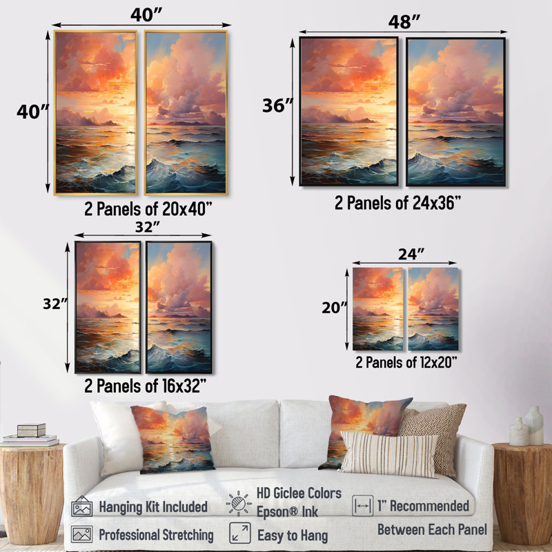 Nuage éthéré horizon - jaune, ensemble d'art mural traditionnel de 2, 32" H x 32" W, Wrapped Canvas, Does Not Apply