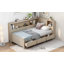 Lit de jour en bois avec tablettes de rangement et 3 tiroirs, lait blanc antique-1160411793