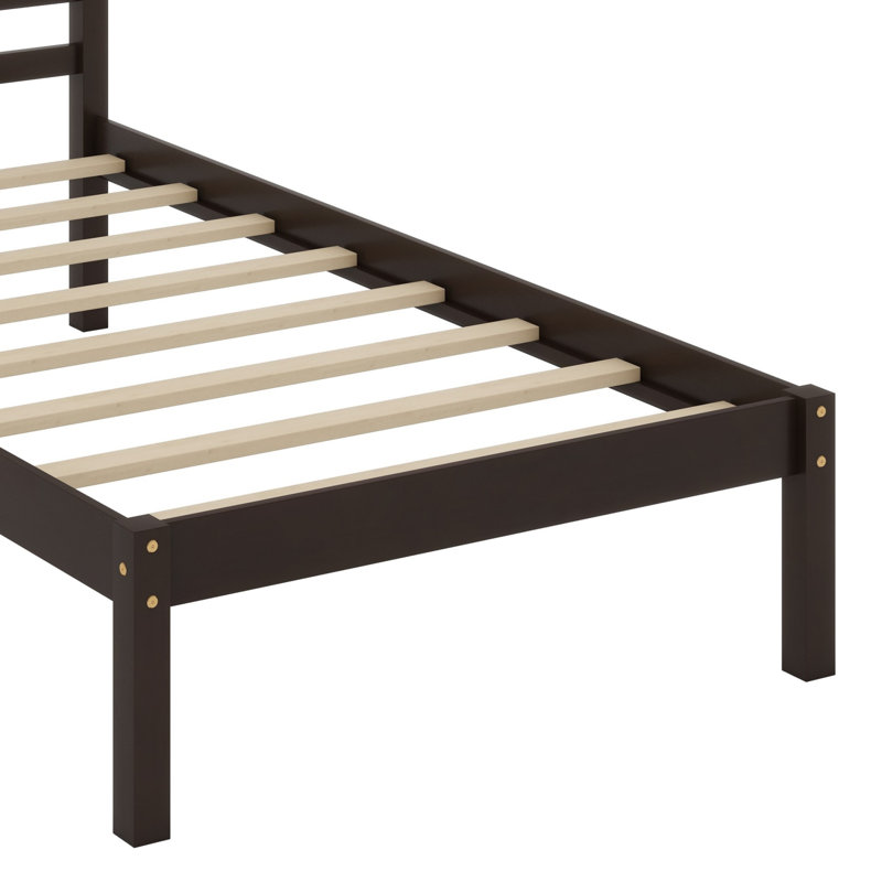 Platform Bed Frame With Headboard, Wood Slat Support, Espresso