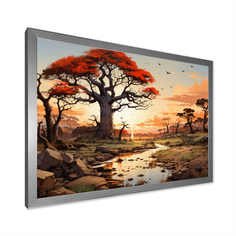 «African Baobab Tales II» sur toile, H 34 po x l 44 po x P 1,5 po, Cadre photo argenté