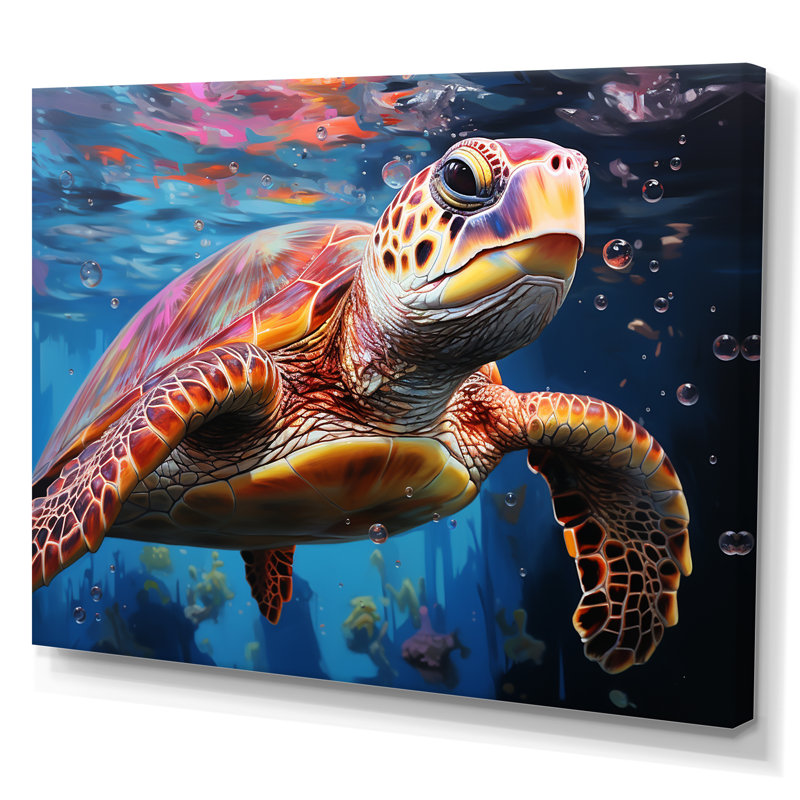 Tortue de mer pastel sur toile, H 34 po x l 44 po x P 1,5 po, Toile tendue