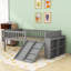 Cadre de lit simple mezzanine bas avec glissière, échelle et tablettes de rangement-1303390479