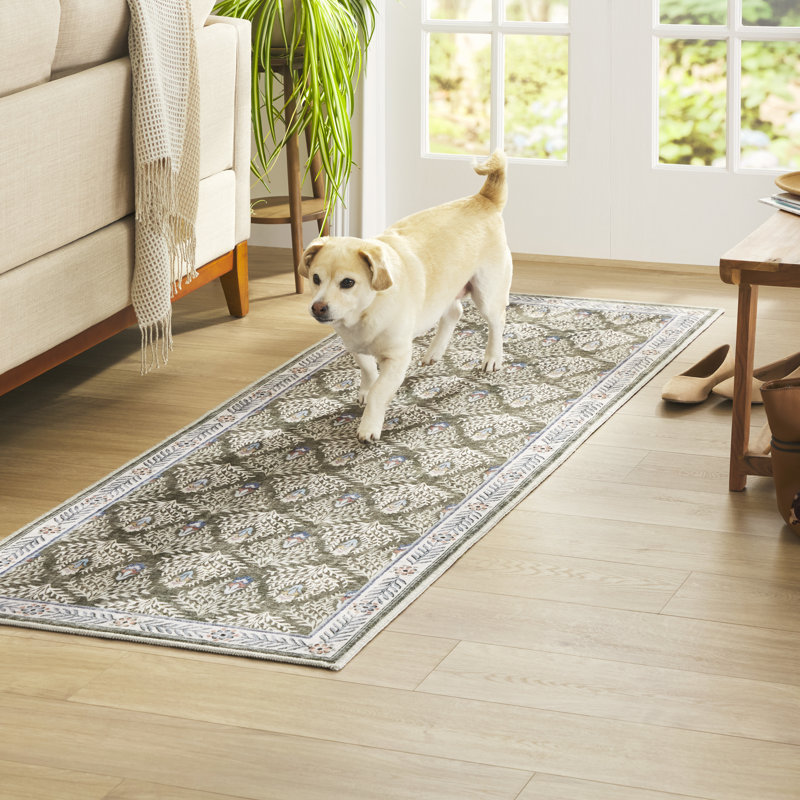 Tapis lavable à la machine avec technologie AirFlo EVERWASH Haven Geo, brun, 8 pi x 10 pi, Vert olive / brun, 8 x 10
