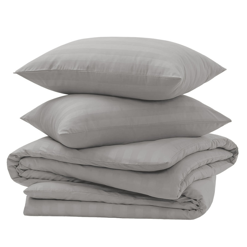 Striped 4-Piece Microfiber Bedding Set, Duvet Cover, Fitted Sheet & Pillowcases , Double Duvet Cover + 3 Additional Pieces