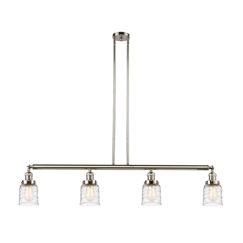 Luminaire suspendu linéaire à 4 lumières pour îlot de cuisine Hallmar, Tourbillon déco transparent, Nickel poli, DEL