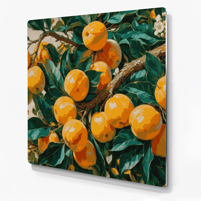 «Fruit Loquat», art mural en métal vert, H 32 po x l 32 po