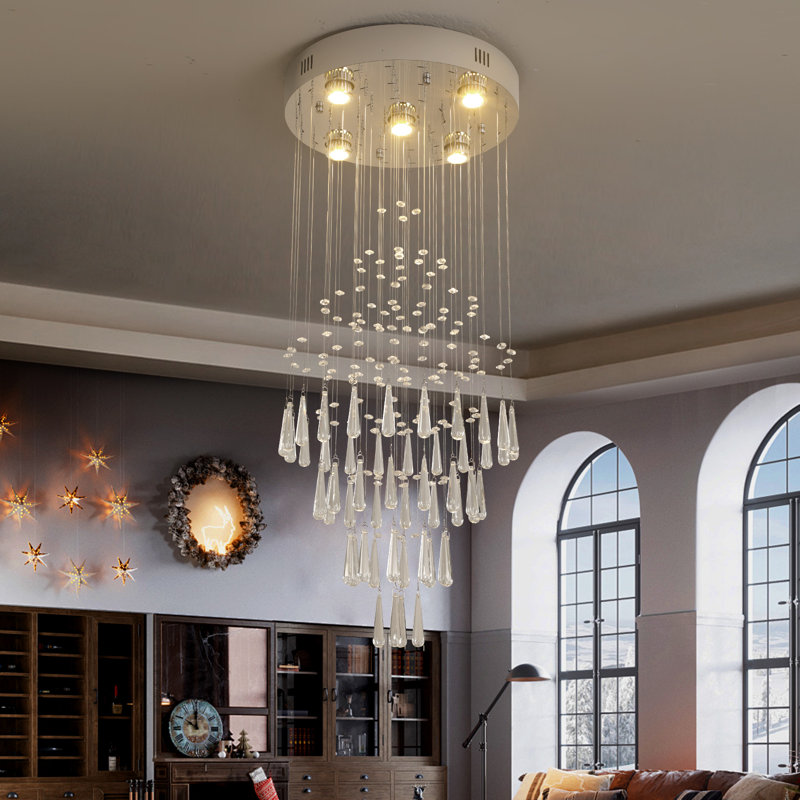 Raindrop 5-Lights Chandelier Modern Crystal Pendant Light, D15.8 X H35.8 Inch