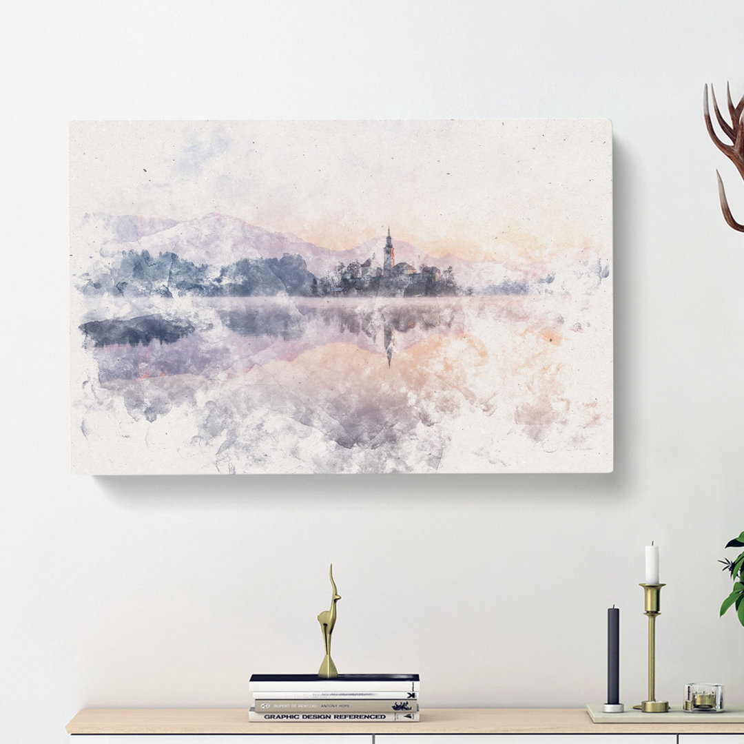 Wintertime at Lake Bled in Slovenia - Wrapped Canvas