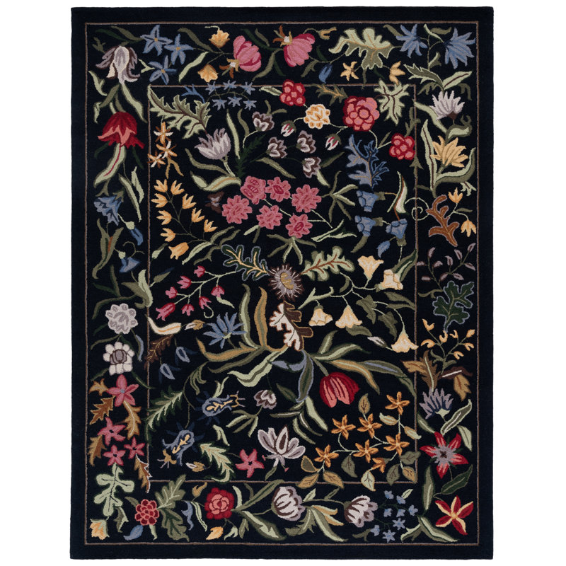 Tapis floral en laine touffeté à la main Abigel, Rectangle 2 pi 9 po x 4 pi 9 po