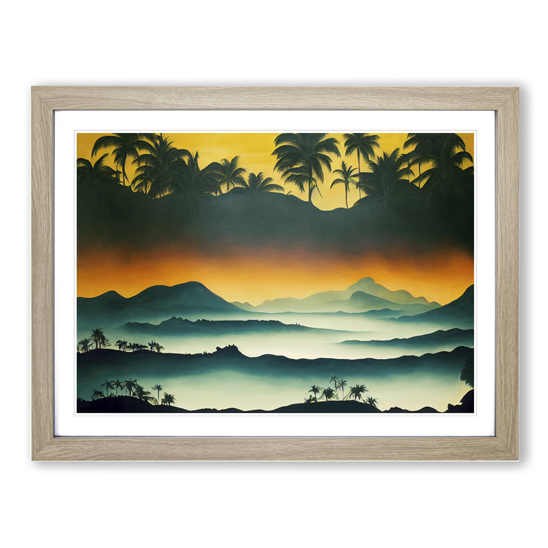 Tropical Mountain Landscape - Framed Print, 25cm H x 34cm W x 2cm D, Oak