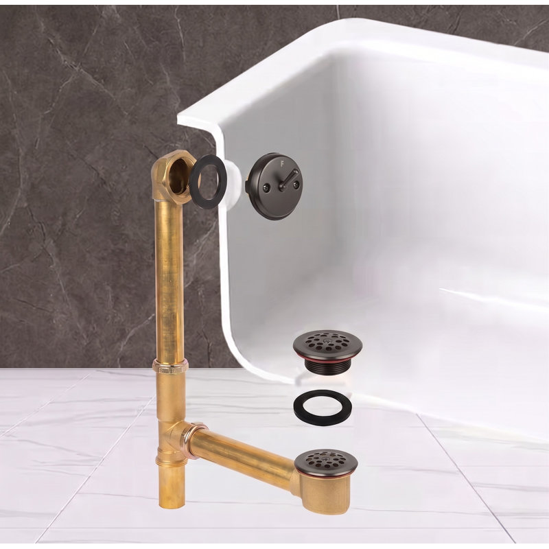Trip Lever Leg Tub Drain with Overflow, Gun Black