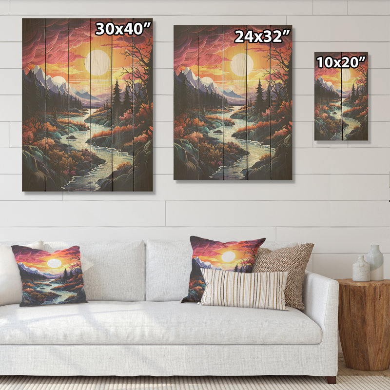Aurore boréale, lever de soleil I - aurore boréale, art mural sur bois de pin naturel, H 20 po x l 10 po