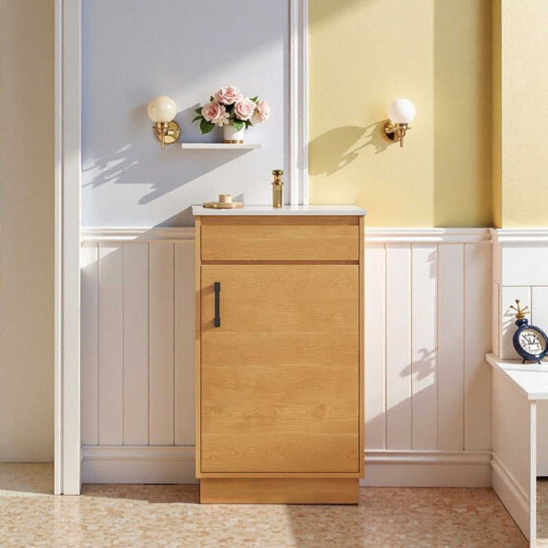 Meuble-lavabo simple autoportant de 20 po avec lavabo en céramique intégré, porte à fermeture en douceur et tablette réglable