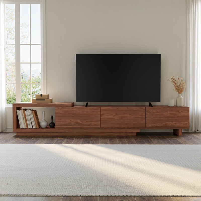 Extendable Walnut TV Stand For 65-100 Inches With 3 Drawers