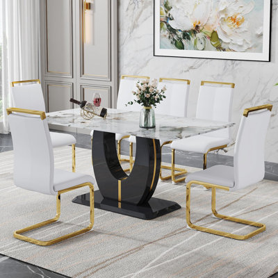 71" Dining Table Set With Faux Leather Chairs – Modern Dining Room Table With Chairs