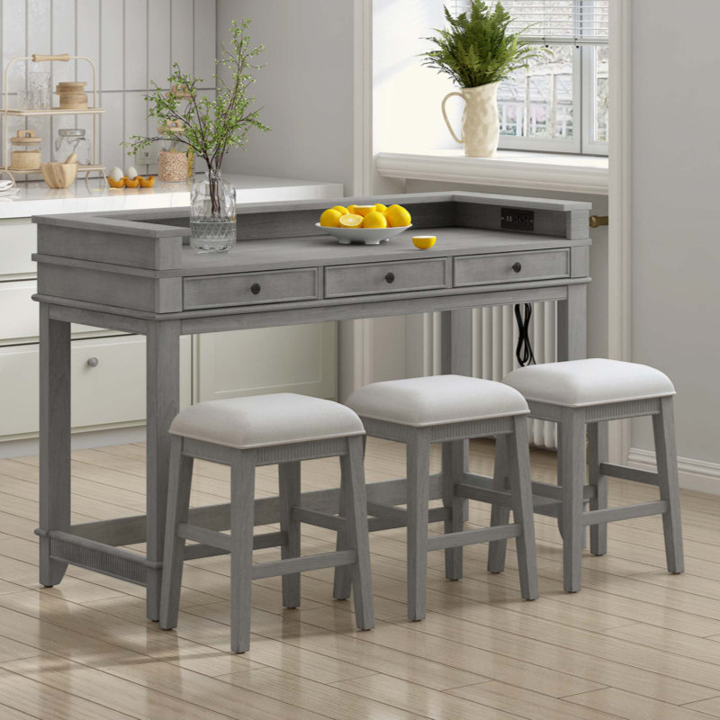 Ensemble de table de salle à manger 4 pièces pour 3 personnes, ensemble de table et chaises de cuisine rétro avec 3 tiroirs de rangement, idéal pour les petits espaces