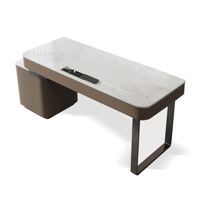 Bureau de luxe léger avec cuir de selle et plateau en pierre frittée