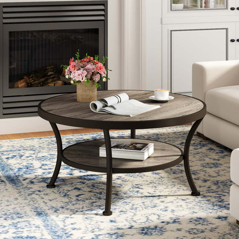 Aderes 4 Legs Coffee Table with Storage, Brownish Grey/Black