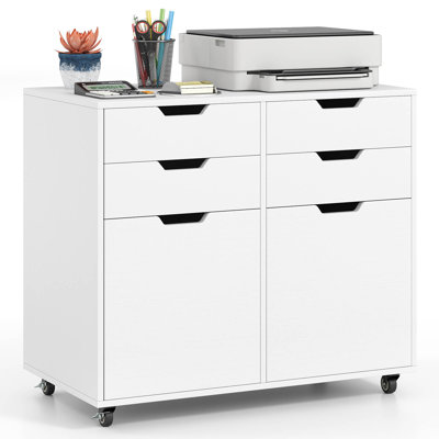 4 Drawer File Cabinet Rolling Printer Stand With Wheels Wooden Chest Of Drawers