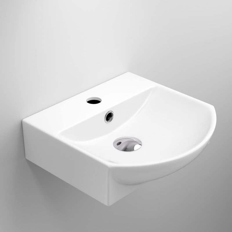 iBathUK Clario Modern Wall Hung Curved Counter Top Ceramic Wash Basin Sink, Contemporary Bathroom Basin Unit with Sleek Design