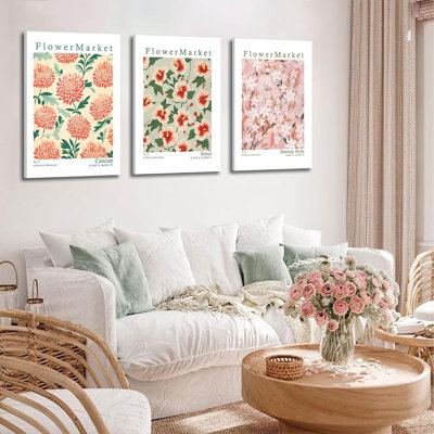 3 pièces marché aux fleurs, art mural sur toile, plante florale, décoration murale, images, minimaliste, danois, marché aux fleurs, affiches, marché, impressions pour chambre à coucher, salon, bureau, salle de bain, décoration, préparation