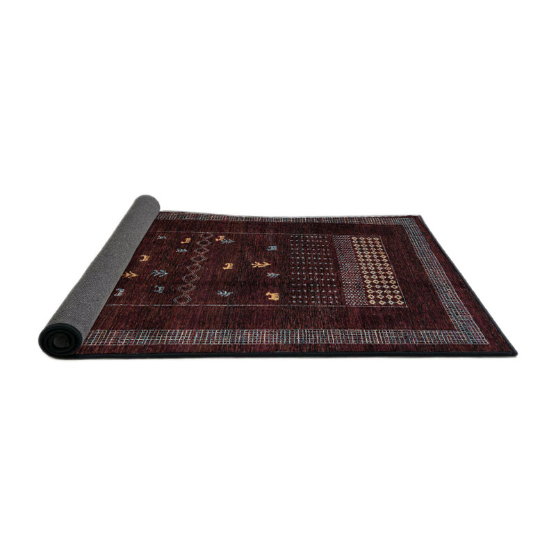 Tapis abstrait marron / jaune, Rond 4 pi