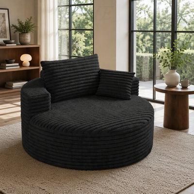 Chaise ronde surdimensionnée de 50 po et méridienne rembourrée avec siège profond, sans assemblage requis, canapé-lit moelleux et confortable pour la lecture, le salon, la chambre à coucher, noir