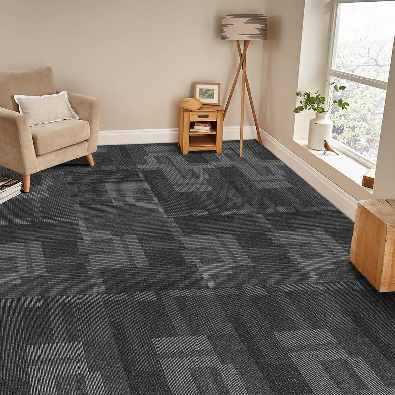 24'' W x 24'' L Textured Cut And Loop Polypropylene Plastic Carpet Tile, Grey