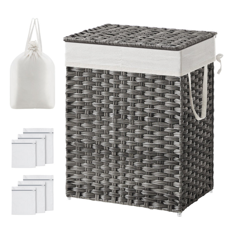 Panier à linge 90l avec 2 sacs de doublure amovibles, Gris