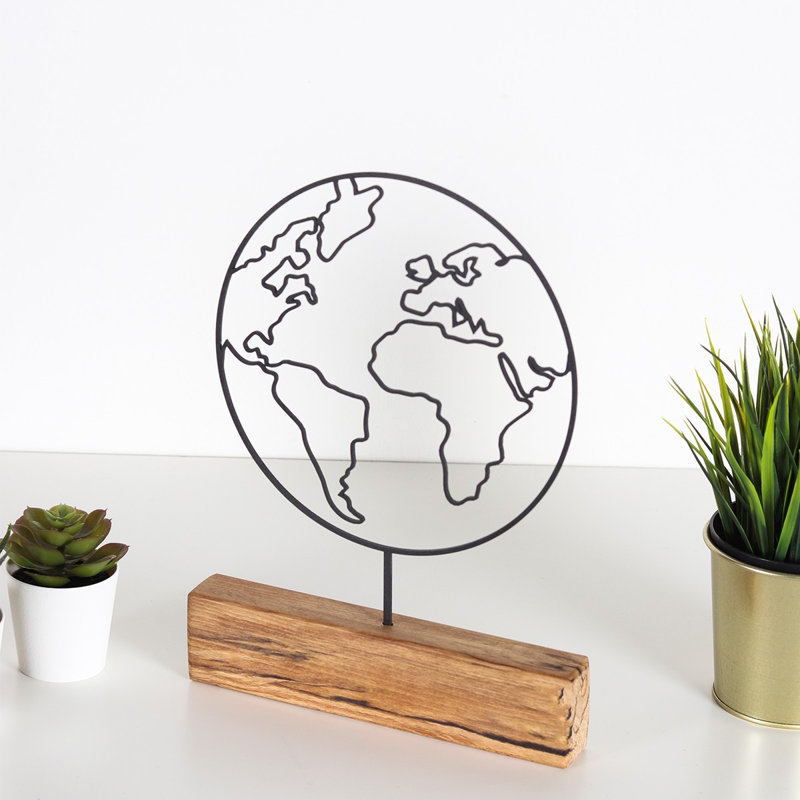 Élégant objet décoratif, métal noir et bois, 8,7 po x 11,8 po x 1,4 po | 100% métal (épaisseur: 0,08 pouce) avec base en bois robuste | Parfait pour la décoration intérieure moderne, pièce décorative unique pour n'importe quelle pièce
