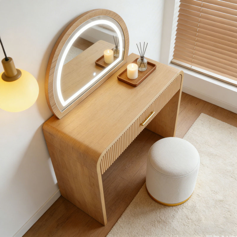 Coiffeuse 39 "avec miroir et écran tactile, coiffeuse avec tiroir pour chambre à coucher, Naturel