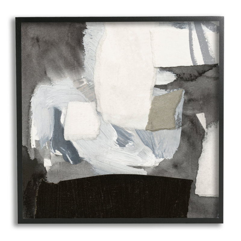 " Blocked Abstract Shapes Geometric Paint Strokes Collage " by Victoria Barnes Painting Print, Midnight Black Framed Giclee