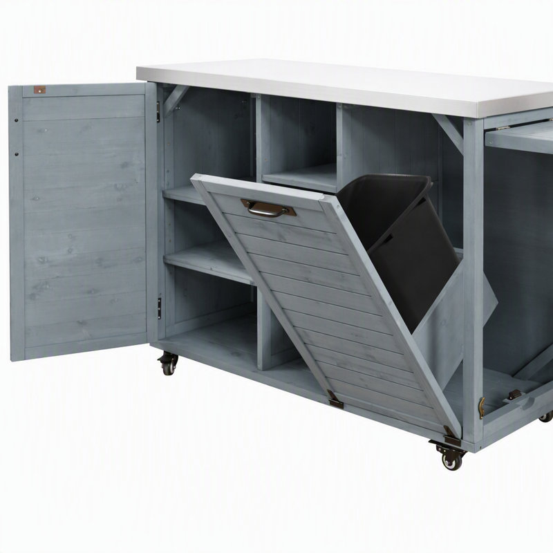 Îlot de cuisine extérieure de 199 cm (78,3 po) avec table de gril pliable, rangement pour poubelle et plateau en acier inoxydable