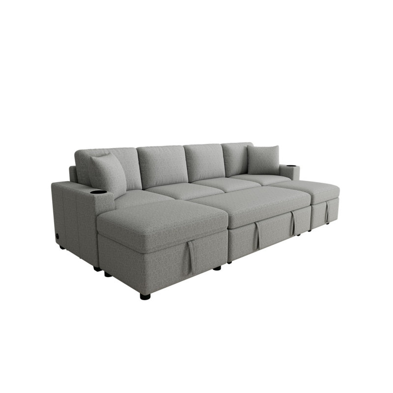 Canapé-lit modulaire convertible en L de 109,1 po avec canapé-lit et canapé-lit en U, Gris