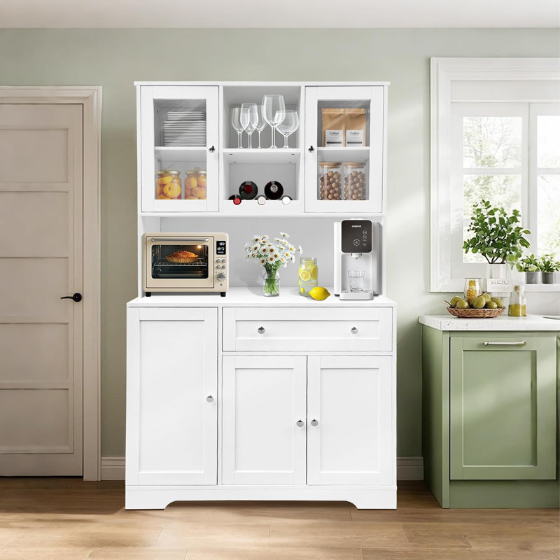 Armoire de rangement pour garde-manger, armoire à café autoportante avec 14 tablettes et tiroir