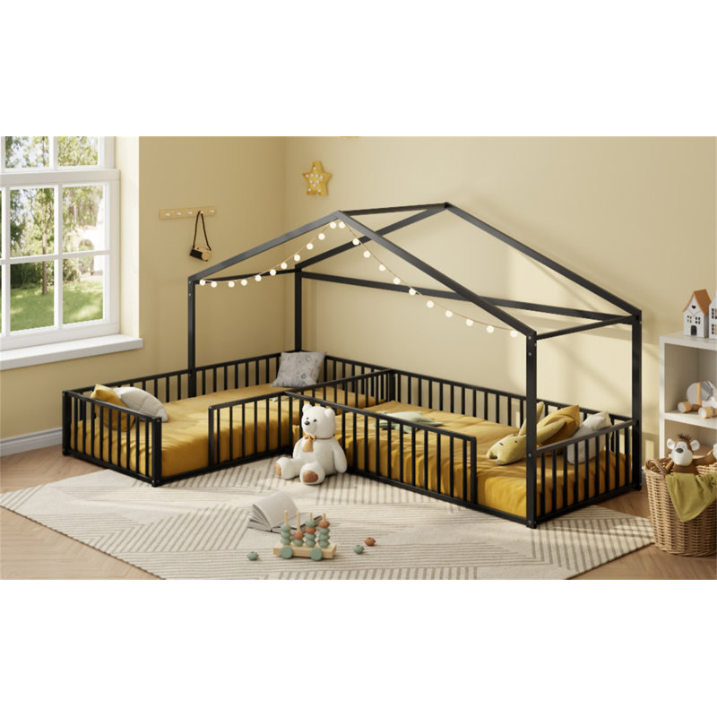 Double  L-Shaped Montessori Bed, Black
