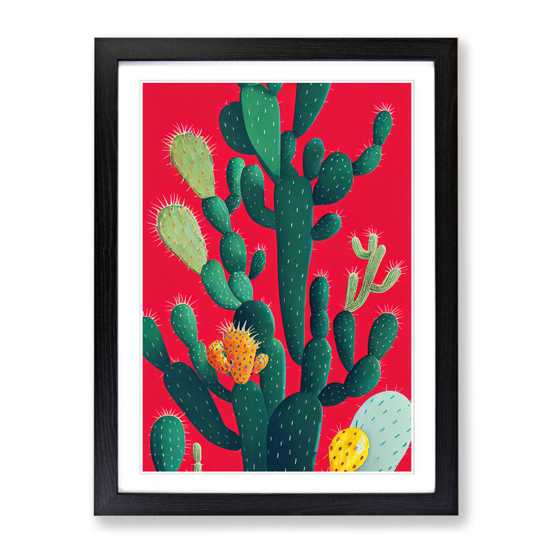FRM-V0523-336X Cactus Cacti In Colour - Single Picture Frame Print, Black Framed, 64cm H x 46cm W x 2cm D