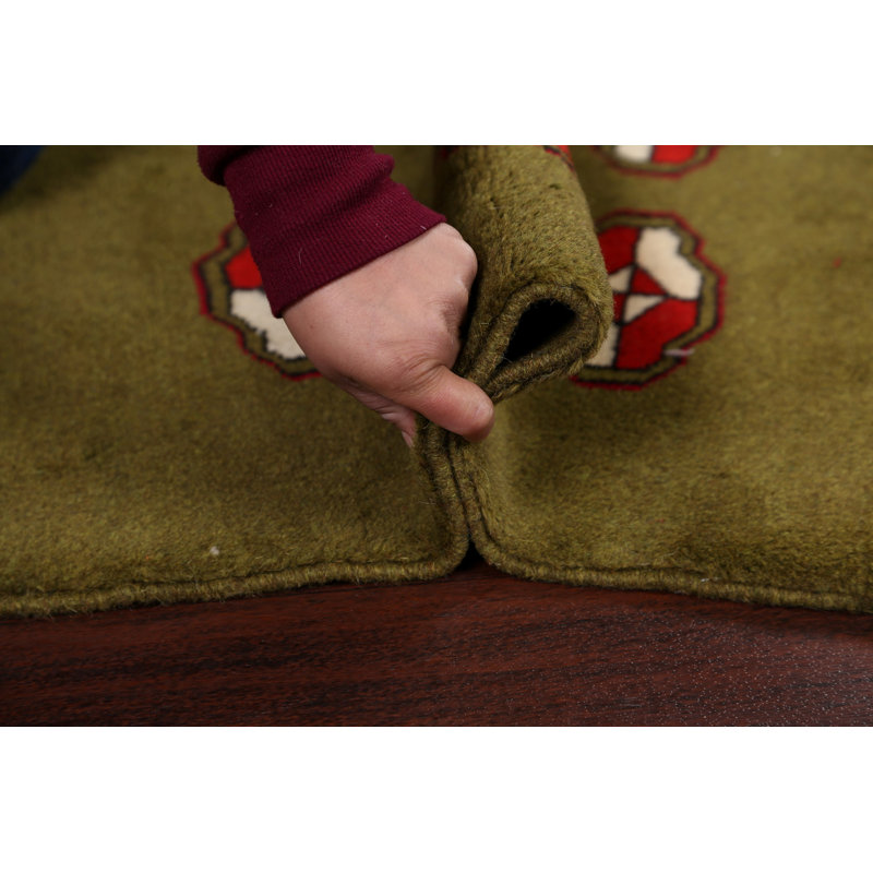 Tapis de zone en laine vert 3 pi 5 po x 4 pi 11 po one-of-kind-noué la main gabbeh Harviell