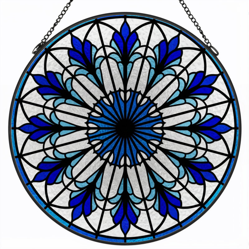 Panneau de vitrail floral bleu 7,8 "H, H 7,8 po x l 7,8 po