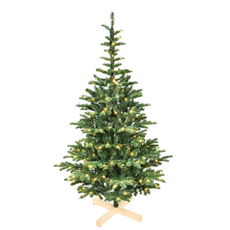 Arbre de Noël de 5 pi avec 200 lumières DEL blanc chaud, 403 pointes Pe +, aspect superposé, base unique pour les fêtes à la maison